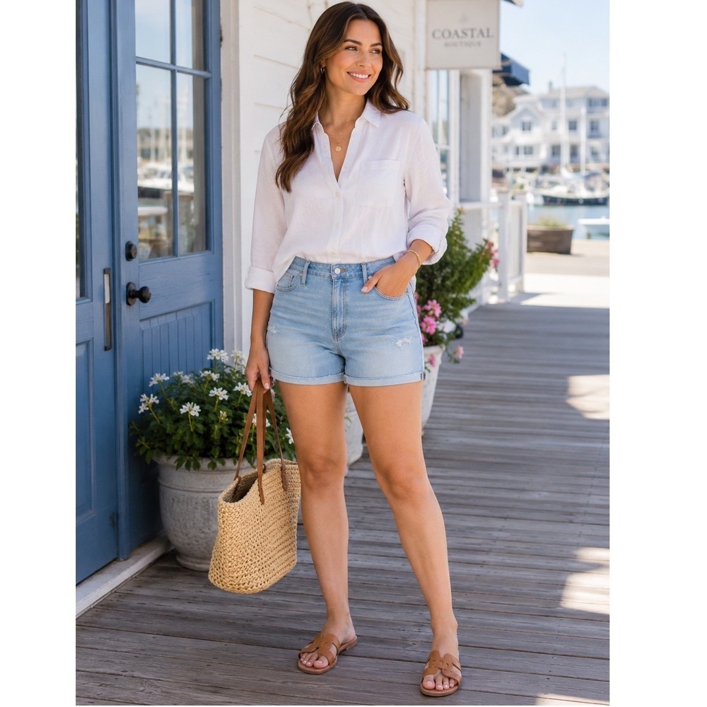 Madewell High-Rise Denim Shorts W35 Light Wash Magic Pockets Cuffed Hem NWT